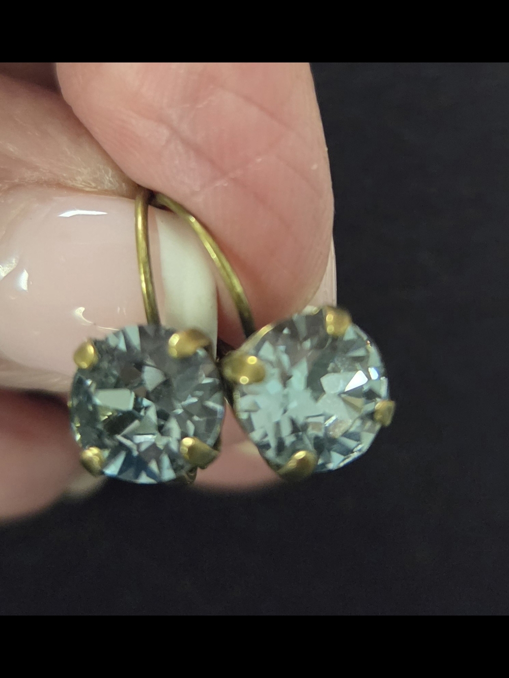 Round Aqua Crystal Drop Earrings - Unbranded